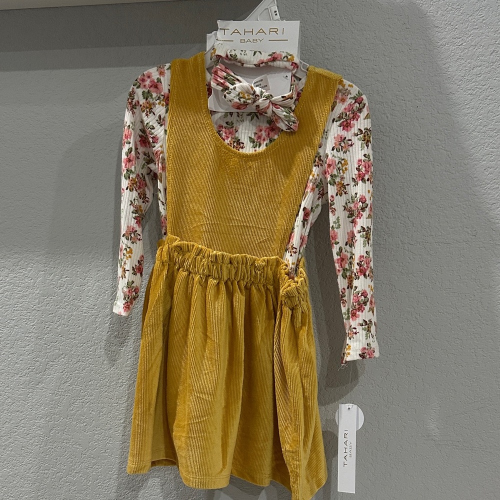 Tahari Baby Mustard Pinafore with Floral Top